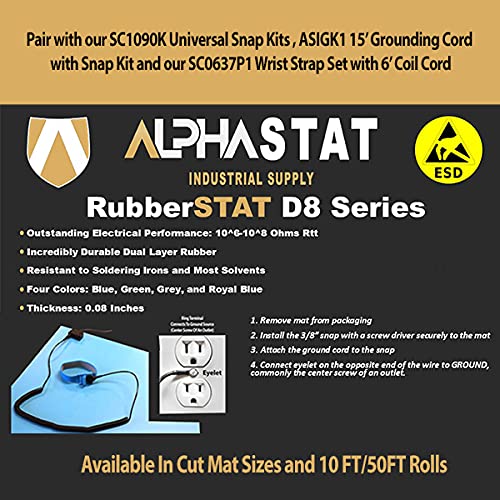 RubberStat Dual Layer ESD Compliant Workstation Rubber Table Mat Kit, Soldering, Cell Phone Repair, with Wrist Strap Set and Ground Cord - 30"x48" Green