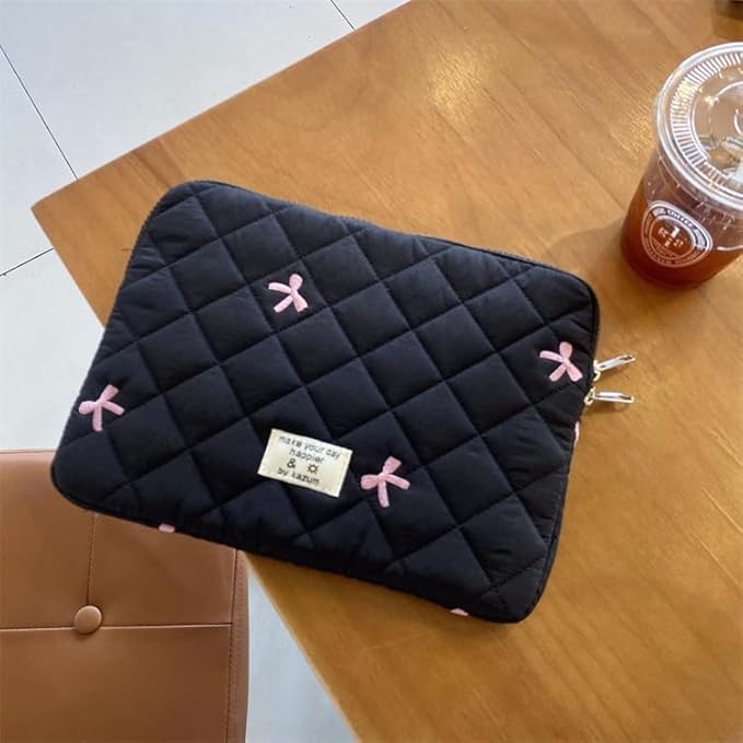 Cute Bow Graphic Carrying Laptop Bag Y2K Preppy Laptop Sleeve Case Bag Kawaii Pad Computer Protect Case Pouch (15-15.6 inch,Black)