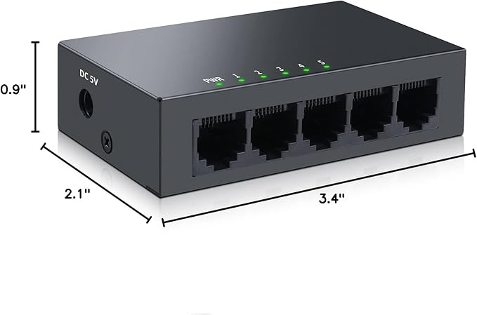 SODOLA 5 Port Gigabit Ethernet Switch|Mini Metal Housing Switch|Plug&Play|Fanless Design| Desktop Ethernet Splitter |Quiet Unmanaged Network Switch