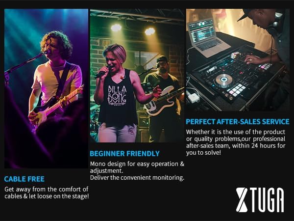 XTUGA RW2080 Wireless in Ear Monitor System 4 Bodypacks UHF IEM System, Dual Channel Mono Design Stage Monitors Earphone with 40 Frequencies, 300Ft for Band, Studio or Musicians, 902-928mhz