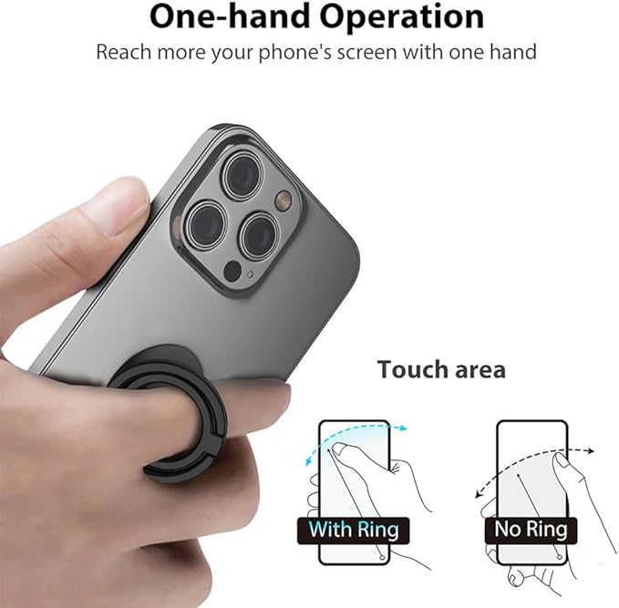 Phone Grip, Phone Ring Holder Finger Kickstand, Adjustable Metal Cell Phone Rings Gripper Stand Work with Magnetic Car Mount for iPhone Samsung &Other Phones - Black Weave