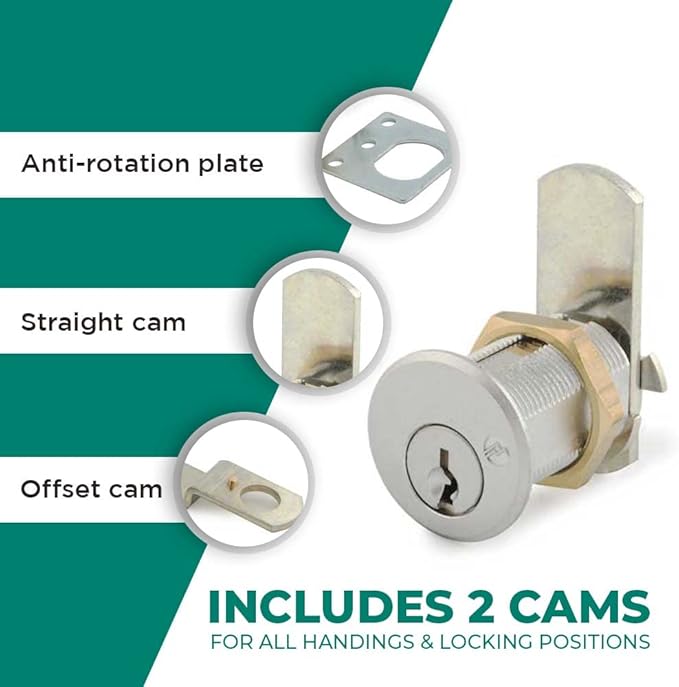 Olympus Lock DCN3 Rekeyable Cam Lock | 1-3/8" Cylinder 915 Key, Keyed Alike | US26D Chrome Cabinet Lock | Grade 1 Reversible for Doors & Drawers