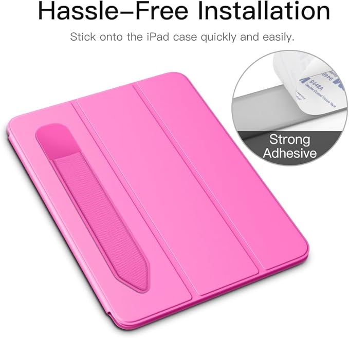 MoKo Pencil Holder Sticker Fit Apple Pencil Pro, Apple Pencil (USB-C), Apple Pencil 1st/2nd Generation, Elastic Pencil Pocket Pouch Adhesive Sleeve Attached to iPad Case for Stylus Pens, Persian Pink