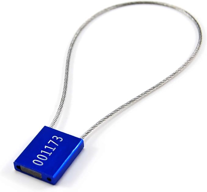 Leadseals(R) 500 Blue Steel Cable Seals Metal Security Tag Numbered Truck Trailer Seal Anti-Tamper Pull-Tite Security Seal Aluminum Body Transport Shipping Seal Self-Locking Safety Ties ISO 17712