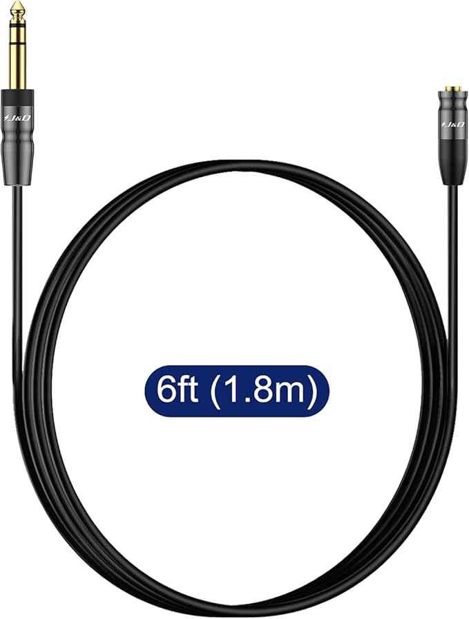 J&D 1/4 inch to 3.5mm Headphone Adapter, Heavy Duty Copper Shell Connecter Joint 3.5mm 1/8 inch Female TRS to 6.35mm Male TRS Stereo Audio Extension Cable, 6 Feet