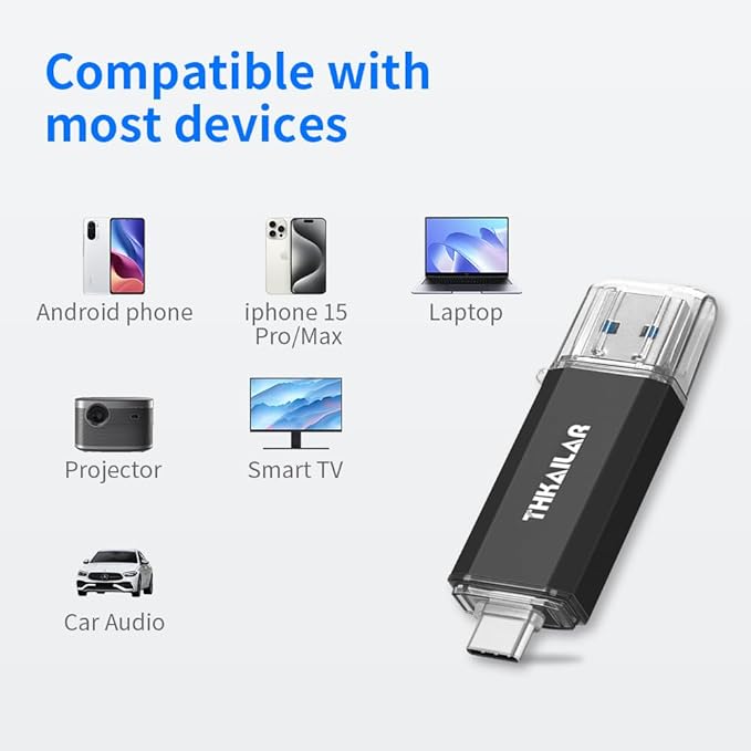 Thkailar USB C Flash Drive 256GB-USB Flash Drive with Type C and Type A 3.1 Port Compatible with Android Phone/PC/Mac Pro-Transfer Data(Black)