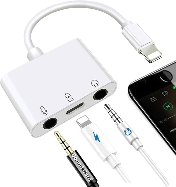 Microphone & 3.5mm Headphone Adapter for iPhone Microphone Adapter for Live-Streaming with Charging Port Lighting to Audio & MIC Adapter Compatible with iPhone/iPad