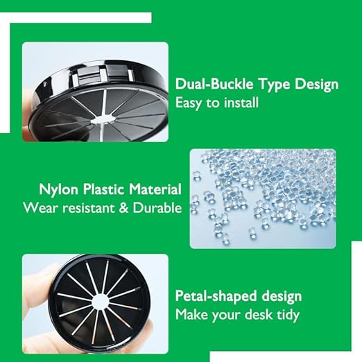 8PCS Cable Grommets, 2"(50mm) Desk Hole Cover Petal Shaped Buckle Type Nylon Snap Bushing Grommet, Wire Hole Cover Insert for Cables and Cords Management and Protection of Cabinet, Black