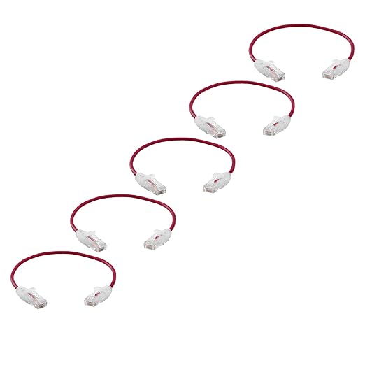 TRUECABLE Cat6 Component Rated Patch Cable, Unshielded (U/UTP), 1ft, Red, 28AWG Solid Copper, Snagless 10G High-Speed Ethernet Cable, PoE++ 4PPoE 100W, UL Listed, RoHS-3, 5 Pack