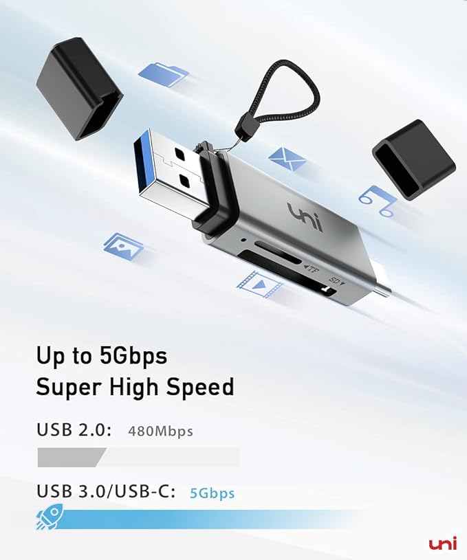 uni SD Card Reader, High-Speed USB C to Micro SD Card Adapter USB 3.0 Dual Slots, Memory Card Reader for SD/Micro SD/SDHC/SDXC/MMC, Compatible with MacBook Pro/Air, Chromebook, Android Galaxy