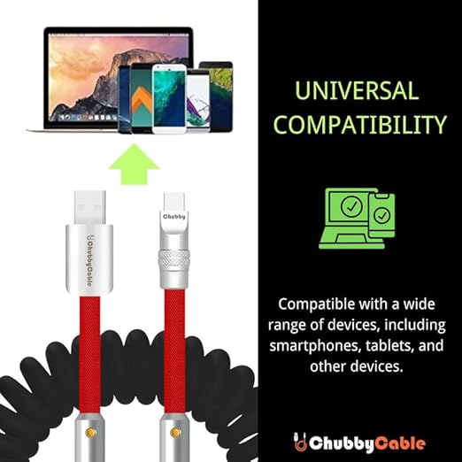 chubbycable Colorblock Chubby - Spring Braided Silicone Charge Cable Coiled USB C Cable Fast Charging Type C Charger Cord for Car, Pink+Black, USB-A to Type-C, 2.29FT-3.6FT