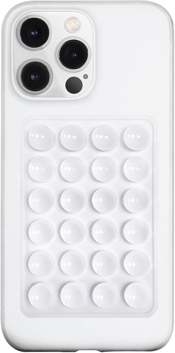Silicone Suction Phone Case Mount, Silicon Adhesive Phone Accessory for Smartphones, Hands-Free Mirror Shower Phone Holder for Selfies, Tiktok Videos (White)