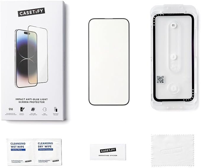 CASETiFY Impact Anti-Blue Light Screen Protector [Strengthened 9H aluminosilicate glass, applicator included] for iPhone 16