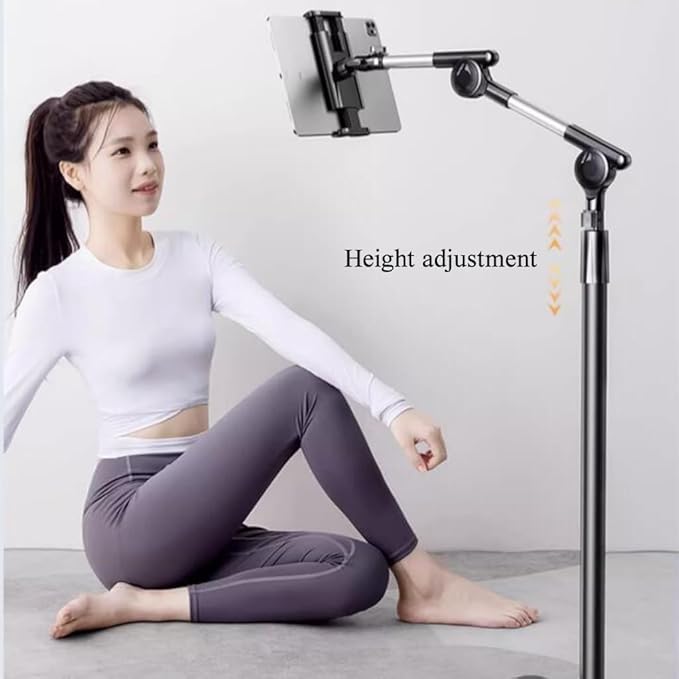 Tablet Floor Stand Holder, 360 Degree Rotating with Height Adjustable Stand Compatible with 4.7"-13" Phone/Tablet, Kindle, 63" Phone Stand, Aluminum Alloy, for Bed,Sofa,Desk（White）