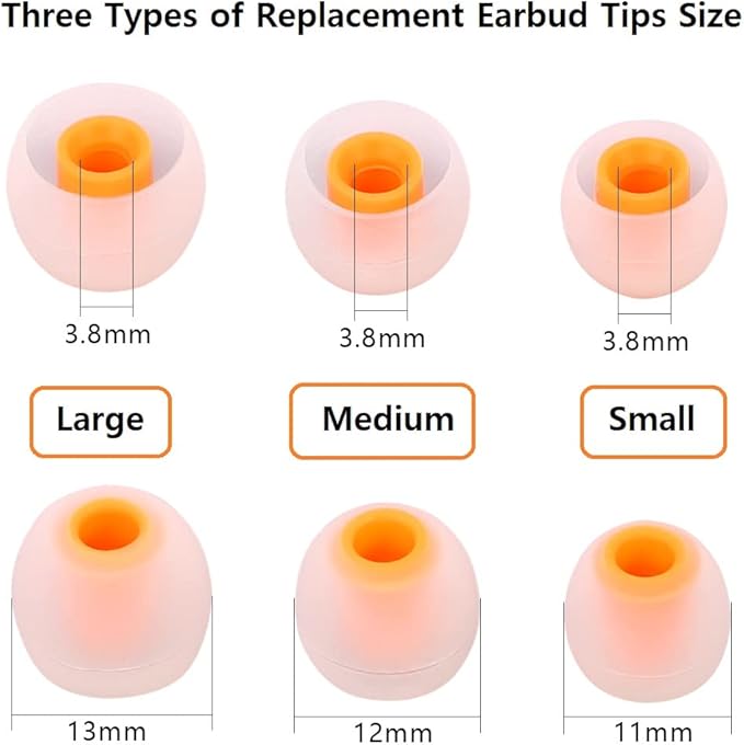 Silicone Earbud Tips Replacement (S/M/L) - Fit for Inner Hole 3.8mm-5.1mm - 9 Pairs - Headphone Ear Tips - Yellow, Orange, Green