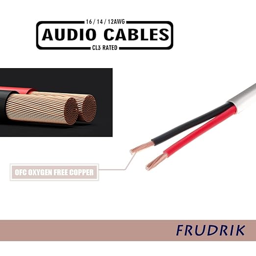Speaker Wire - 99.9% Oxygen Free Copper – ETL Listed & CL3 Indoor Speaker Cable (16/2White, 100FT)