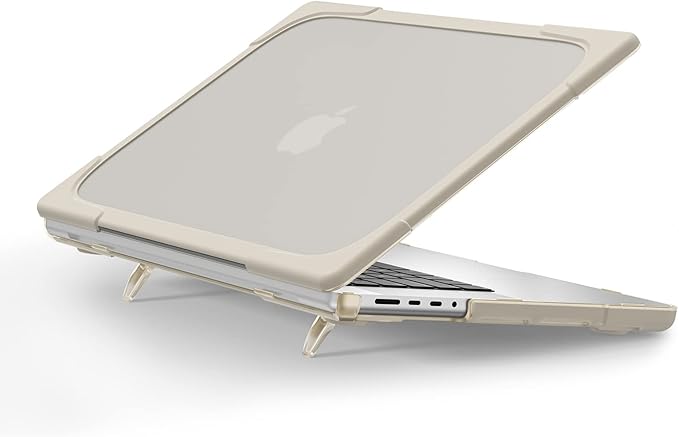 Batianda Compatible with New MacBook Pro 16 inch Case 2024 M4 Chip 2023 2021 Release with M3 M2 Pro Max, Heavy Duty Protective Plastic Hard Shell with Fold Kickstand & Keyboard Cover Protector, Khaki