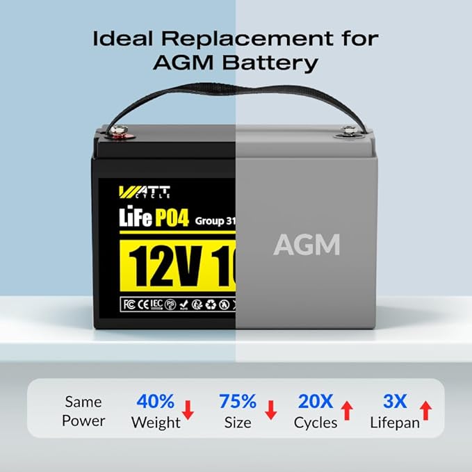2Pack 12V 100Ah LiFePO4 Lithium Battery, BCI Group 31,Deep Cycle Up to 15000 Cycles, 110A BMS, Low Temperature Protection, 10 Years Lifespan, Perfect for RV/Home Energy Storage