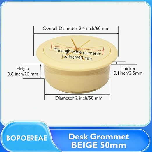 Desk Grommet 2" (50 mm), Desk Hole Cover for Cables Beige, Cable Grommet ABS Plastic, Desk Hole Grommet for Office and Home Table Cable, Detachable & Flexible Cable Cord Organizer-4 Pcs