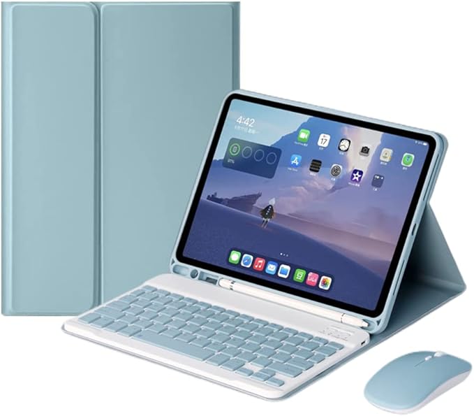 AnMengXinLing Keyboard Case for iPad mini 5 with Mouse, Detachable Wireless Bluetooth Keyboard Pencil Holder Slim Leather Smart Cover for iPad mini 5th Gen 2019,Blue
