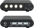 4-Way 3.5mm Stereo Audio Switch Input Signal Source Switcher Selector Splitter Box with line Volume Controller (4 in 1 Out / 1 in 4 Out) -MC41