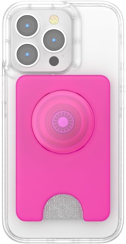 PopSockets Phone Wallet with Expanding Grip and Adapter Ring for MagSafe, Phone Card Holder, Wireless Charging Compatible, Wallet Compatible with MagSafe - Magenta