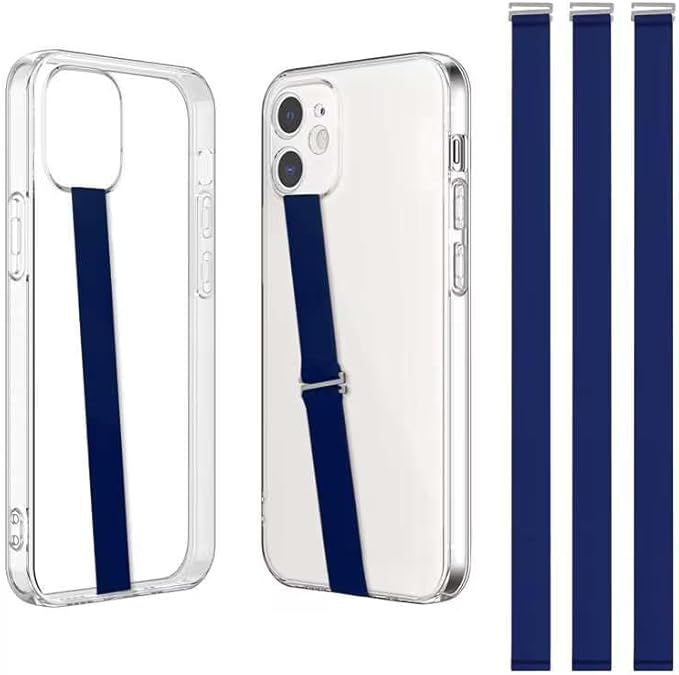TEAMOLA 3pcs Silicone Phone Grip Holder Strap for iPhone 15/15 Pro/16/16 Pro & Samsung Galaxy S24/S23 - Anti-Slip Finger Loop for Case, Universal Phone Loops for Back of Cell Phones（210, 3 Navy）
