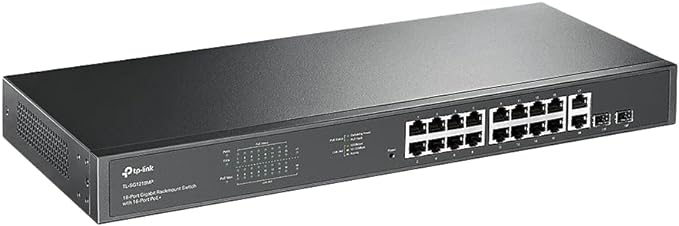 TP-Link TL-SG1218MP 16 Port Gigabit PoE Switch 16 PoE+ Ports @250W, w/ 2 Uplink Gigabit Ports + 2 Combo SFP Slots Plug & Play Sturdy Metal Rack-mountable