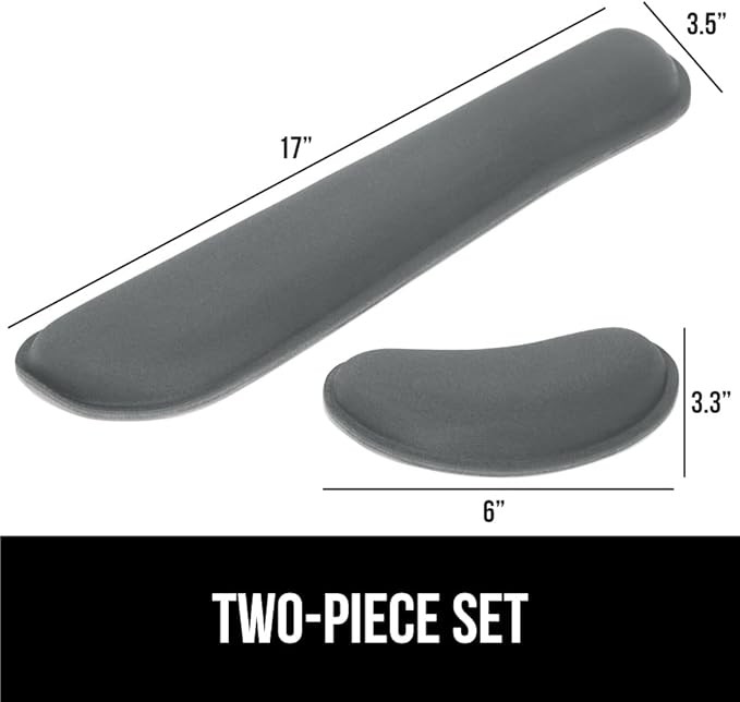 GORILLA GRIP Silky Gel Memory Foam Wrist Rest for Computer Keyboard, Mouse, Ergonomic Design for Typing Pain Relief, Desk Pads Support Hand and Arm, Mousepad Rests, Stain Resistant, 2 Piece Pad, Gray