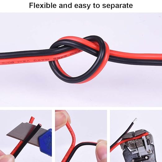 10 Gauge Wire 10FT Tinned Copper Wire - 2 Conductor Parallel Wire Insulated Stranded Wire for Solar Panel Car Audio Automotive, Low Voltage Electrical Wire for LED Lighting (10AWG 10FT)