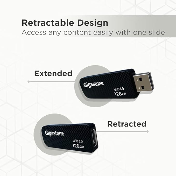 GIGASTONE 128GB Flash Drive (5 Pack) Z30 USB 3.2 Gen 1, 100MB/s Ultra Fast, Keychain Loop, Carbon Fiber Style, Push-Pull Design, Data Storage, Backup for PC/Mac/TV/Car, USB 2.0/3.0/3.1 Compatible