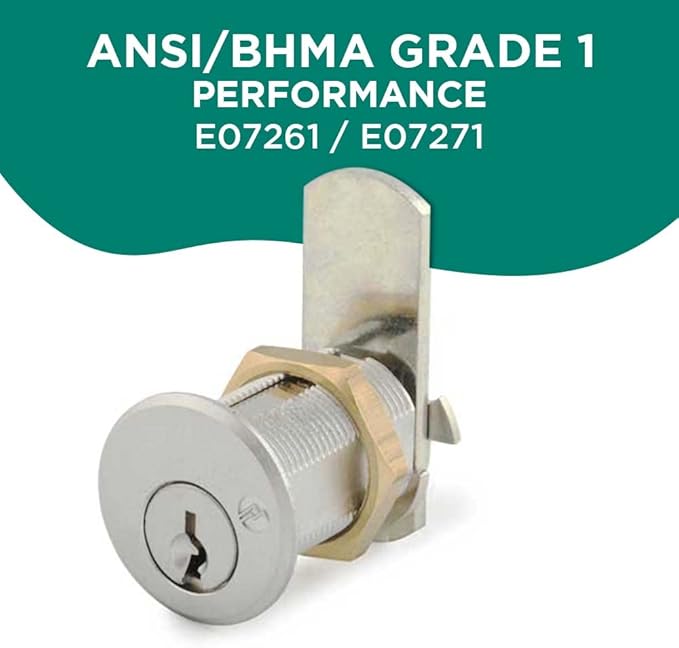 Olympus Lock DCN2 Rekeyable Cam Locks | 1-1/8" Cylinder 915 Key Lock, Keyed Alike | Grade 1 Lock | US26D Chrome Cabinet Locks | Reversible Lock for Doors & Drawers