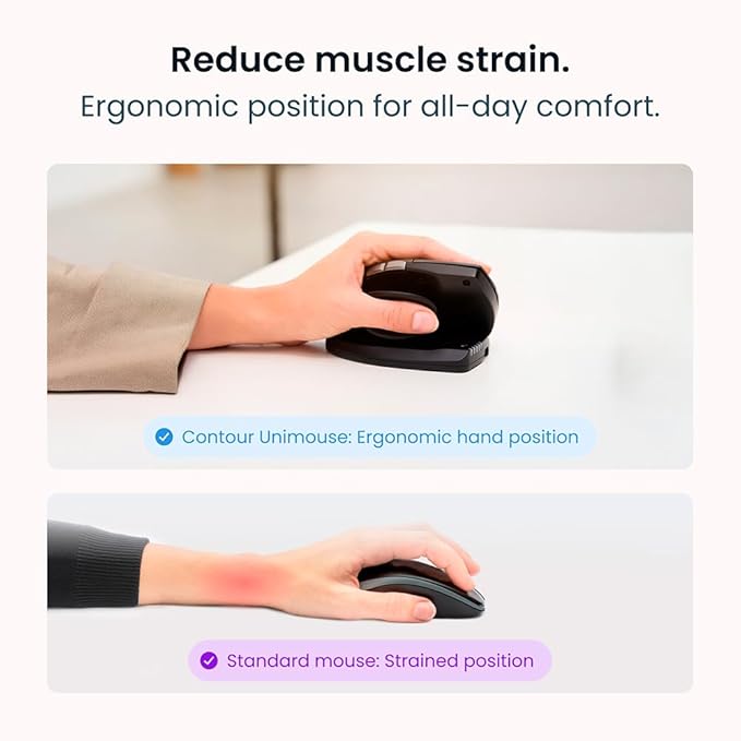 Contour Unimouse Ergonomic Vertical Mouse for Left Hand – Adjustable 35°-70° Angle, Customizable Thumb Rest, Rechargeable Battery, 6 Programmable Buttons, All Day Comfort and Pain Relief