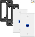 VCE Ethernet Wall Plate (UL-Listed) 1-Port, Keystone Jack Wall Outlet with CAT6 Keystone Inline Coupler Insert and Low Voltage Mounting Bracket 1 Gang, Blue 2-Pack