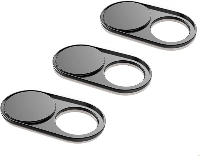 Webcam Cover Slide 0.027in Ultra Thin Metal Magnet Web Camera Cover for Macbook Pro Laptops Smartphone Mac PC Tablets for Echo Spot Show Protecting Your Privacy Security Black(3 packs)