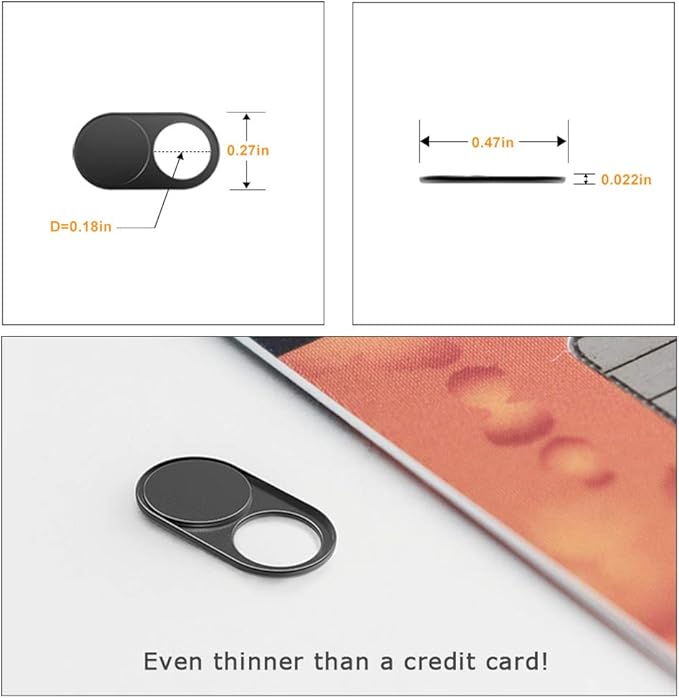 Webcam Cover Slide 0.027in Ultra Thin Metal Magnet Web Camera Cover for Macbook Pro Laptops Smartphone Mac PC Tablets for Echo Spot Show Protecting Your Privacy Security Black(3 packs)