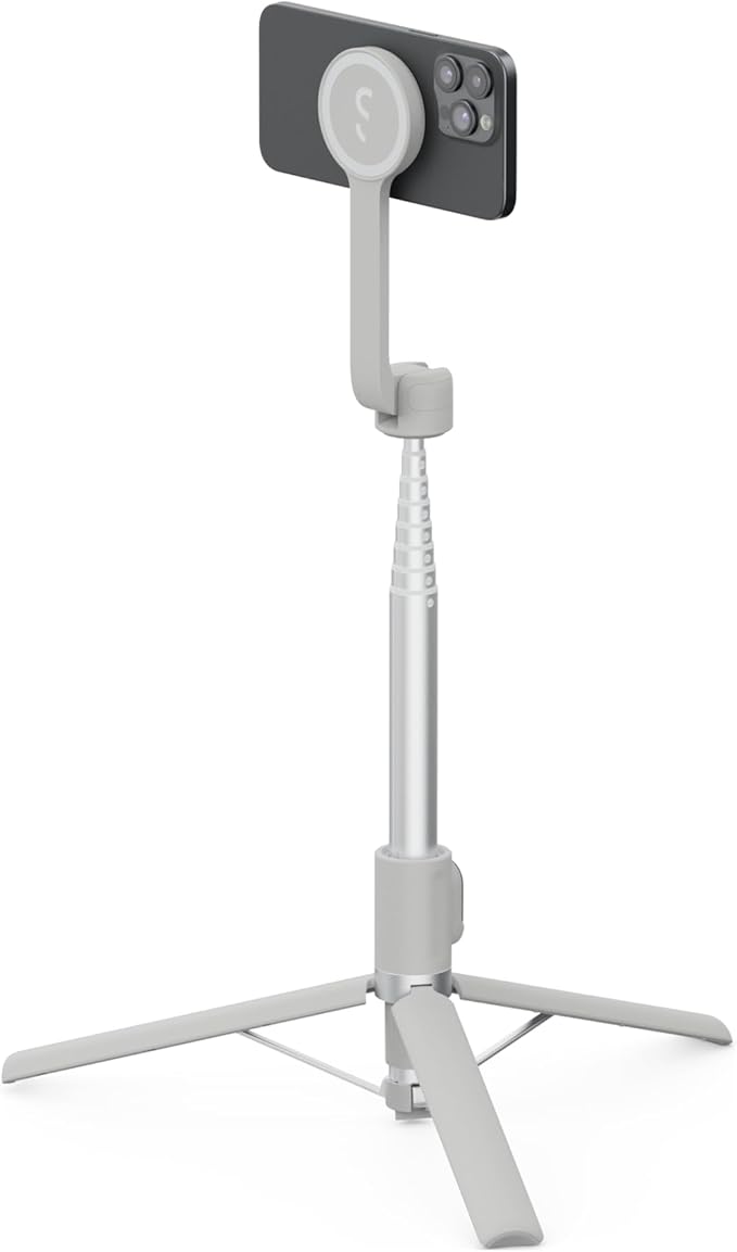 ShiftCam SnapStand Max – Magnetic Selfie Stick & Tripod – Compact, Foldable & Extendable with Tilt Head and Magnetic Bluetooth Remote (Stone, SnapStand Max)