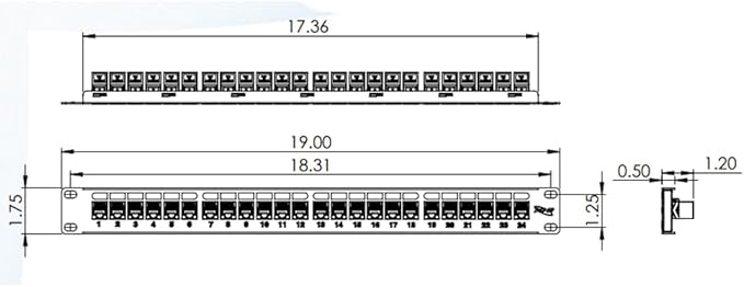 ICC CAT6 Feed-Through Patch Panel, 24 Port, 1U Rackmount, RJ45 Ethernet Patch Panel, No Punch Down, PoE++ and TAA Compliant, Black