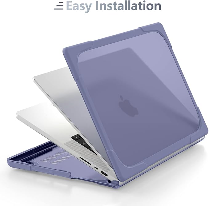 Batianda Compatible with New MacBook Pro 16 inch Case 2024 M4 Chip 2023 2021 Release with M3 M2 Pro Max, Heavy Duty Protective Plastic Hard Shell with Fold Kickstand & Keyboard Cover, Lavender Grey
