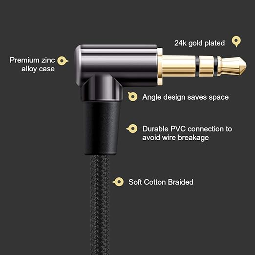 CableCreation 3.5mm Audio Cable 3FT/0.9M, 3.5mm Right Angle Male to Male Auxiliary Jack HiFi Cable with Silver-Plating Copper Core for Car Stereos, iPhone, PS4, Beats, Echo-Dot & More