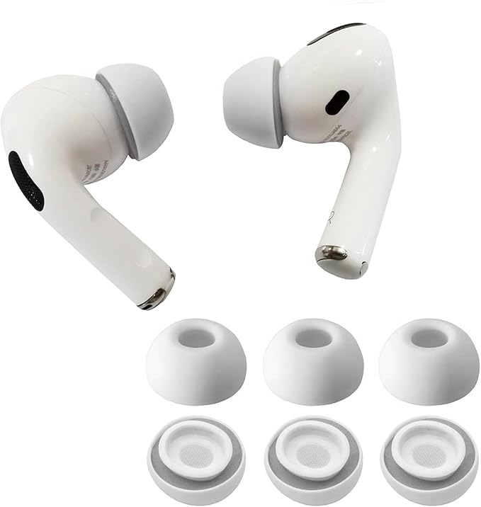 Airpod Pro Ear Tip Memory Foam & Silicone Hybrid Ear Tips, Perfect Noise Reduction, Stays in Your Ears, Ultra-Comfort, Anti-Slip Eartips, Fit in The Charging Case (Grey, Medium)