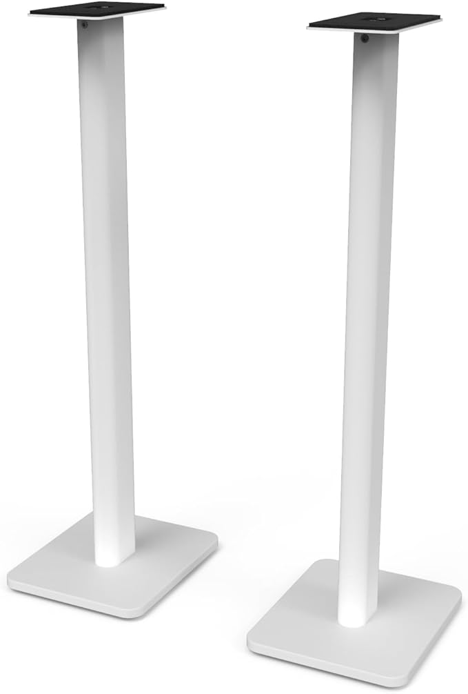 Kanto SP32PLW Universal Speaker Floor Stands for Bookshelf Speakers | 32" Tall | Two Sizes Rotating Top Plate w/Foam Padding | Carpet & Hardwood Feet | Hidden Cables | ¼”-20 Mounting | Pair | White