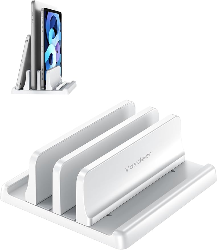 Vaydeer Vertical Laptop Stand for Desk, Dual Slots Plastic Laptop Holder with Space Saving 4-in-1 Design, Adjustable Laptop Stand Supports MacBook, Chromebook, Surface, Dell (White)