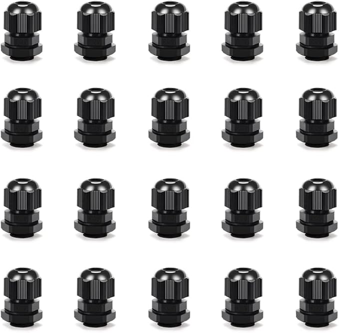 Cable Gland 20 Pack Plastic Waterproof Adjustable Connector 4-8mm PG9 Strain Relief Cord Connectors Joints Nylon with Gaskets
