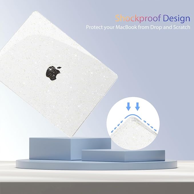 Teryeefi Compatible with MacBook Air 15 inch Case M4 M3 M2 Chip 2025 2024 2023 Release A3241 A3114 A2941 Model with Keyboard Cover + Type C Adapter for Air 15.3 Transparent Case, Glitter Clear
