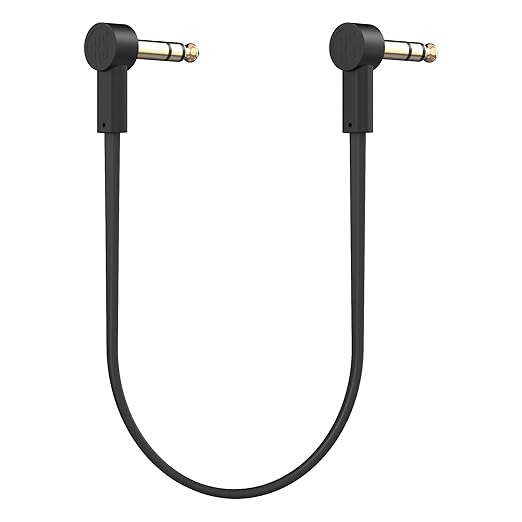 Rock Stock 1/4" Stereo TRS Flat Patch Cables - 36" Ultra-Thin, Right Angle, Low Profile, Gold Plated, Braided Shielding - Maximize Pedalboard Space, Eliminate Noise, Connect Guitar Effects Pedals