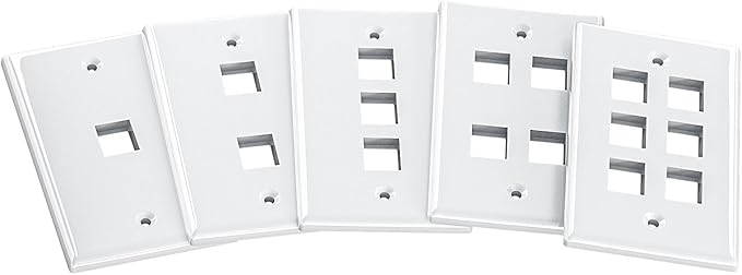 FGB 3-Port Keystone Wall Plate 20-Pack, Low-Profile Single Gang Wall Plates for RJ45, HDMI, and Coax Keystone Inserts, White