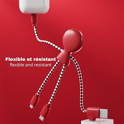 Multi USB Cable 4 in 1 - Universal Charger Made from Recycled Plastic - USB, USB-C, Lighting, Micro USB Ports - Compatible with All Smartphones Mr Bio RED Octopus