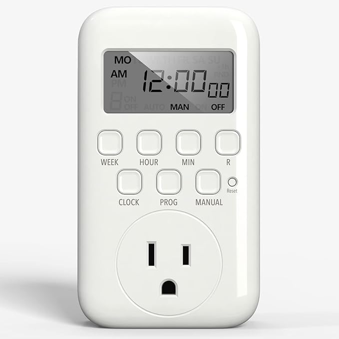 BN-LINK Salida de temporizador Digital, temporizador programable resistente de 7 días, programas de encendido/apagado de 3 clavijas a Tierra