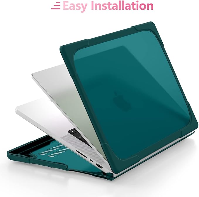 Batianda Compatible with New MacBook Pro 16 inch Case 2024 M4 Chip 2023 2021 Release with M3 M2 Pro Max, Heavy Duty Protective Plastic Hard Shell with Fold Kickstand & Keyboard Cover, Dark Cyan